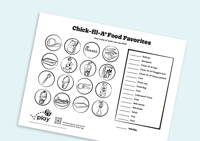 Chick-fil-A Faves activity pack sheet